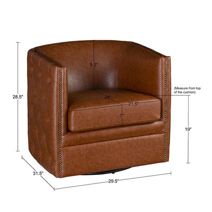 Capstone Tufted Barrel Swivel Chair- Brown