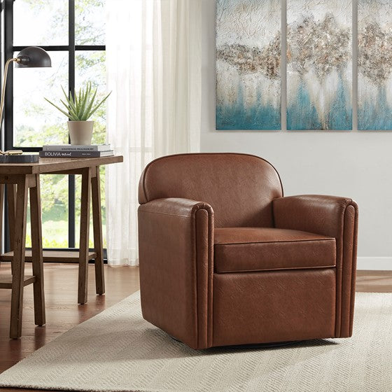 Archer Faux Leather 360 Degree Swivel Arm Chair- Brown