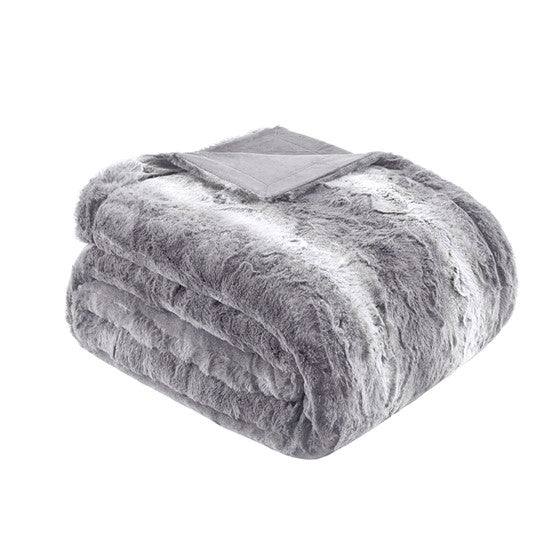 Luxury Faux Fur Throw - OEKO TEX Certified Zuri Throw - Grey