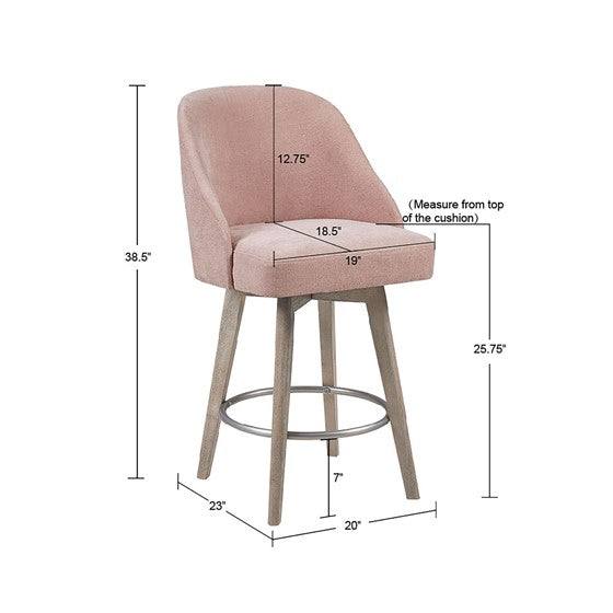 Pearce Swivel Upholstered Counter Stool with Solid Wood Legs & Metal Footrest - PInk