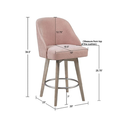 Pearce Swivel Upholstered Counter Stool with Solid Wood Legs & Metal Footrest - PInk