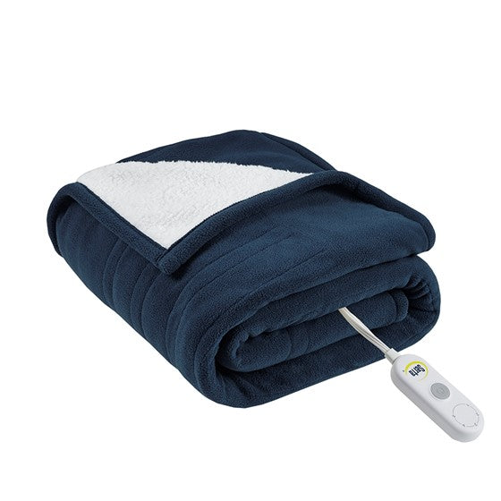 Fleece to Sherpa Heated Throw 50" x 60" - in a Blue Color