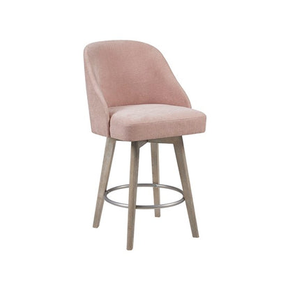 Pearce Swivel Upholstered Counter Stool with Solid Wood Legs & Metal Footrest - PInk