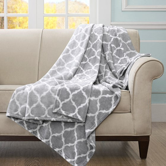 Faux Fur Oversized Throw - OEKO TEX Certified Ogee Throw 60" x 70"  Grey