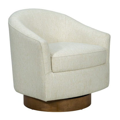 Ashton Upholstered Swivel Chair with Wood Base (Cream)