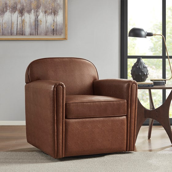 Archer Faux Leather 360 Degree Swivel Arm Chair- Brown