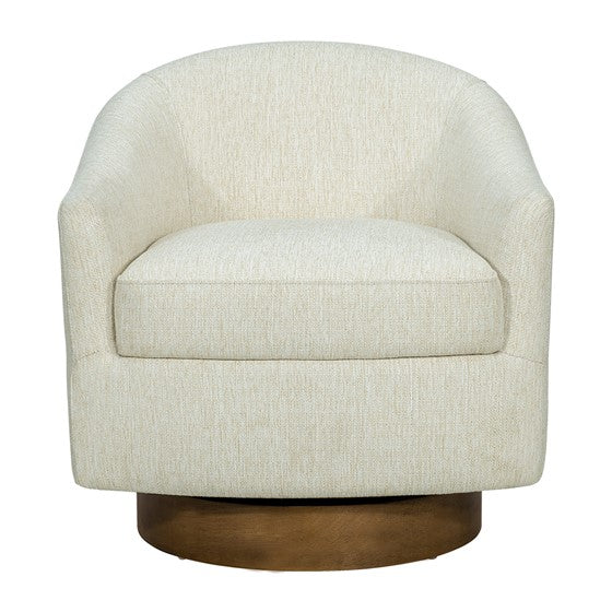 Ashton Upholstered Swivel Chair with Wood Base (Cream)