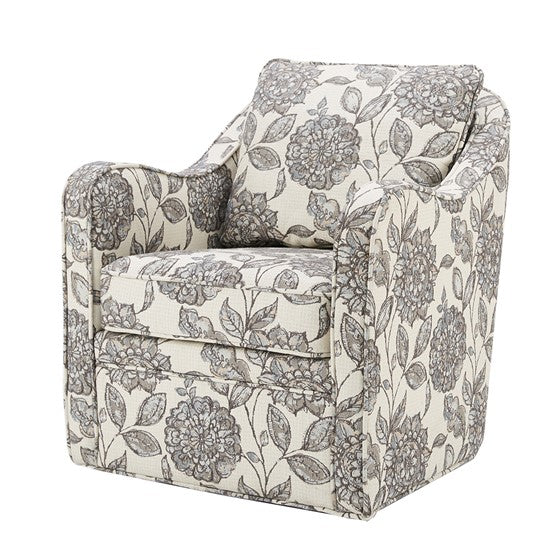 Brianne Wide Seat Swivel Arm Chair  by Madison Park in Grey Flower Color