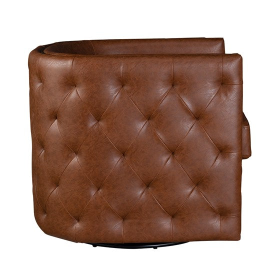 Capstone Tufted Barrel Swivel Chair- Brown