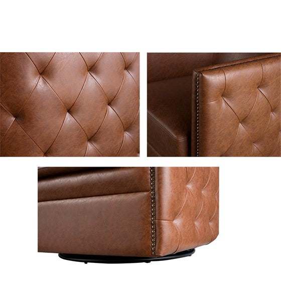 Capstone Tufted Barrel Swivel Chair- Brown