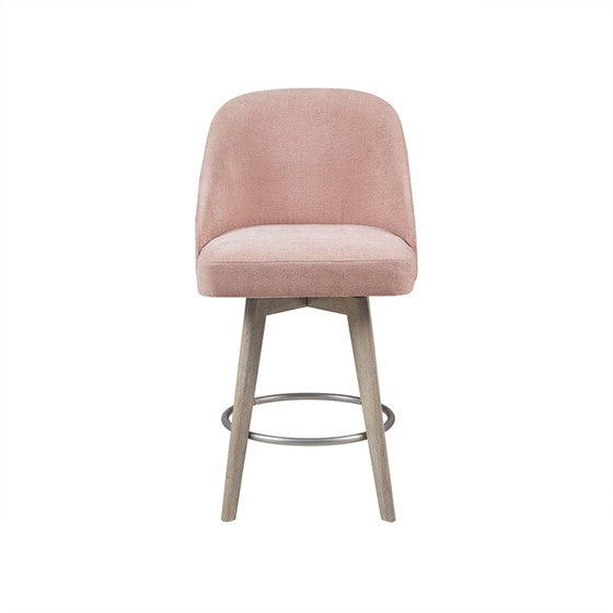 Pearce Swivel Upholstered Counter Stool with Solid Wood Legs & Metal Footrest - PInk