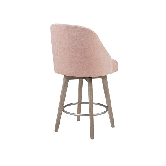 Pearce Swivel Upholstered Counter Stool with Solid Wood Legs & Metal Footrest - PInk