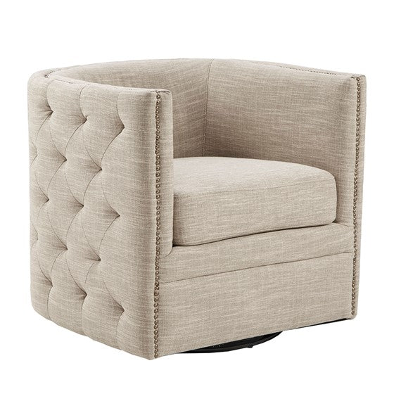 Capstone Tufted Barrel Swivel Chair- Taupe Multi