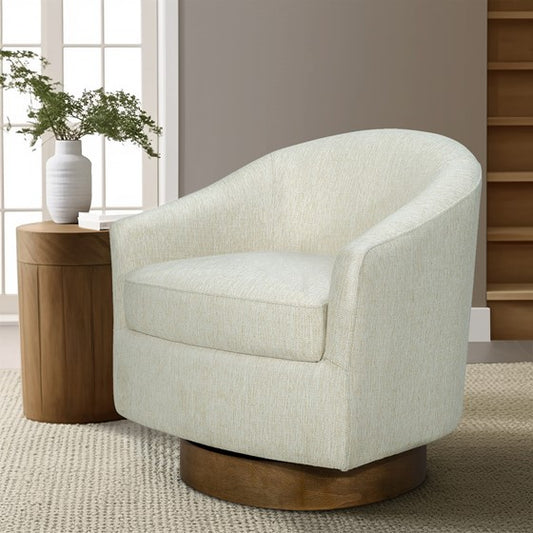 Ashton Upholstered Swivel Chair with Wood Base (Cream)