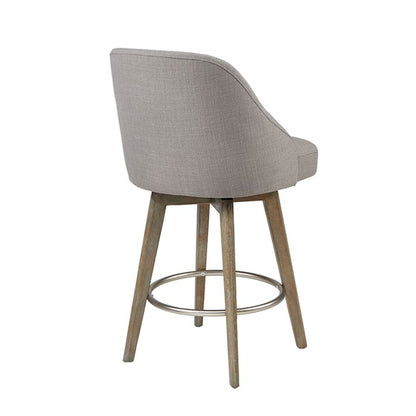 Pearce Swivel Upholstered Counter Stool with Solid Wood Legs & Metal Footrest - Grey