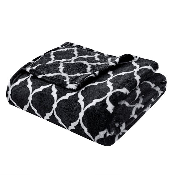 Faux Fur Oversized Throw - OEKO TEX Certified Ogee Throw 60" x 70"  Black