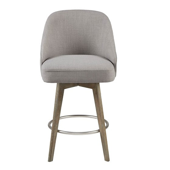 Pearce Swivel Upholstered Counter Stool with Solid Wood Legs & Metal Footrest - Grey