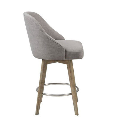 Pearce Swivel Upholstered Counter Stool with Solid Wood Legs & Metal Footrest - Grey