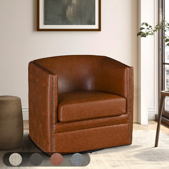 Capstone Tufted Barrel Swivel Chair- Brown