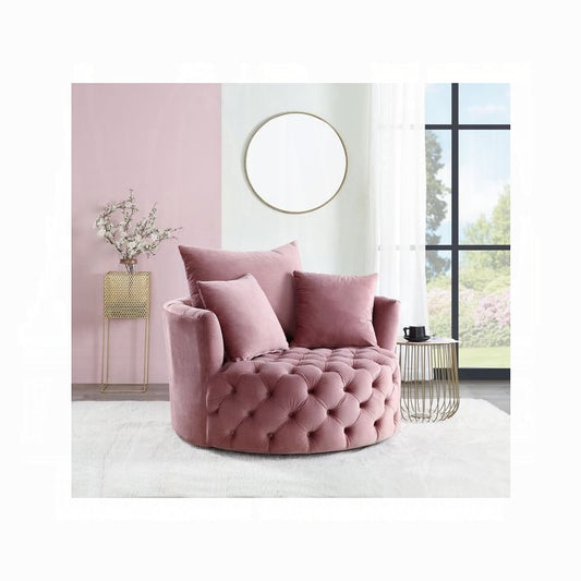 Accent Chair w/Swivel, Pink Velvet -Zunyas