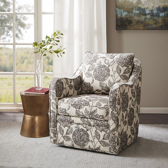 Brianne Wide Seat Swivel Arm Chair  by Madison Park in Grey Flower Color