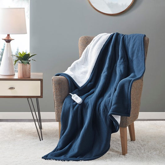 Fleece to Sherpa Heated Throw 50" x 60" - in a Blue Color