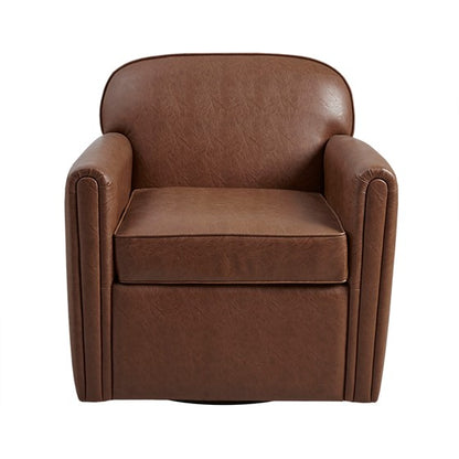 Archer Faux Leather 360 Degree Swivel Arm Chair- Brown