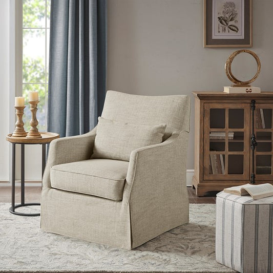 London Skirted Swivel Chair - Beige Multi