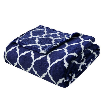 Faux Fur Oversized Throw - OEKO TEX Certified Ogee Throw 60" x 70"  Navy