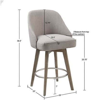 Pearce Swivel Upholstered Counter Stool with Solid Wood Legs & Metal Footrest - Grey