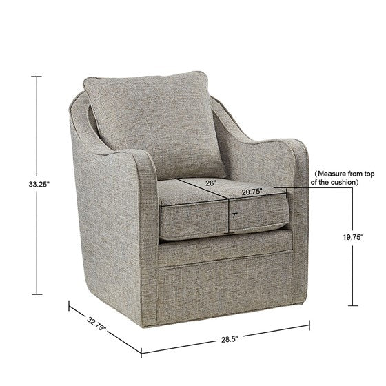 Brianne Wide Seat Swivel Arm Chair  In Grey by Madison Park