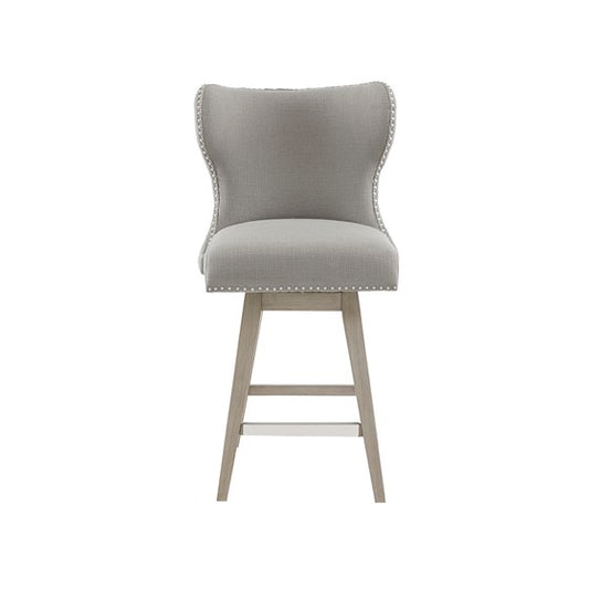 Hancock High Wingback Button Tufted Upholstered 27" Swivel Counter Stool with Nailhead Accent