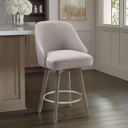 Pearce Swivel Upholstered Counter Stool with Solid Wood Legs & Metal Footrest - Grey