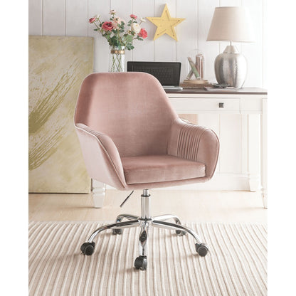 Eimer Office Chair with Swivel in Peach Velvet & Chrome