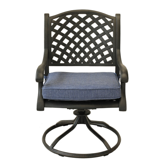 Patio Outdoor Dining Swivel Rocker Chairs With Cushion, Set of 2, Navy Blue