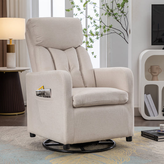 022 Swivel Rocking Chair Gilder Chair With Pocket,Beige. Linen Fabric
