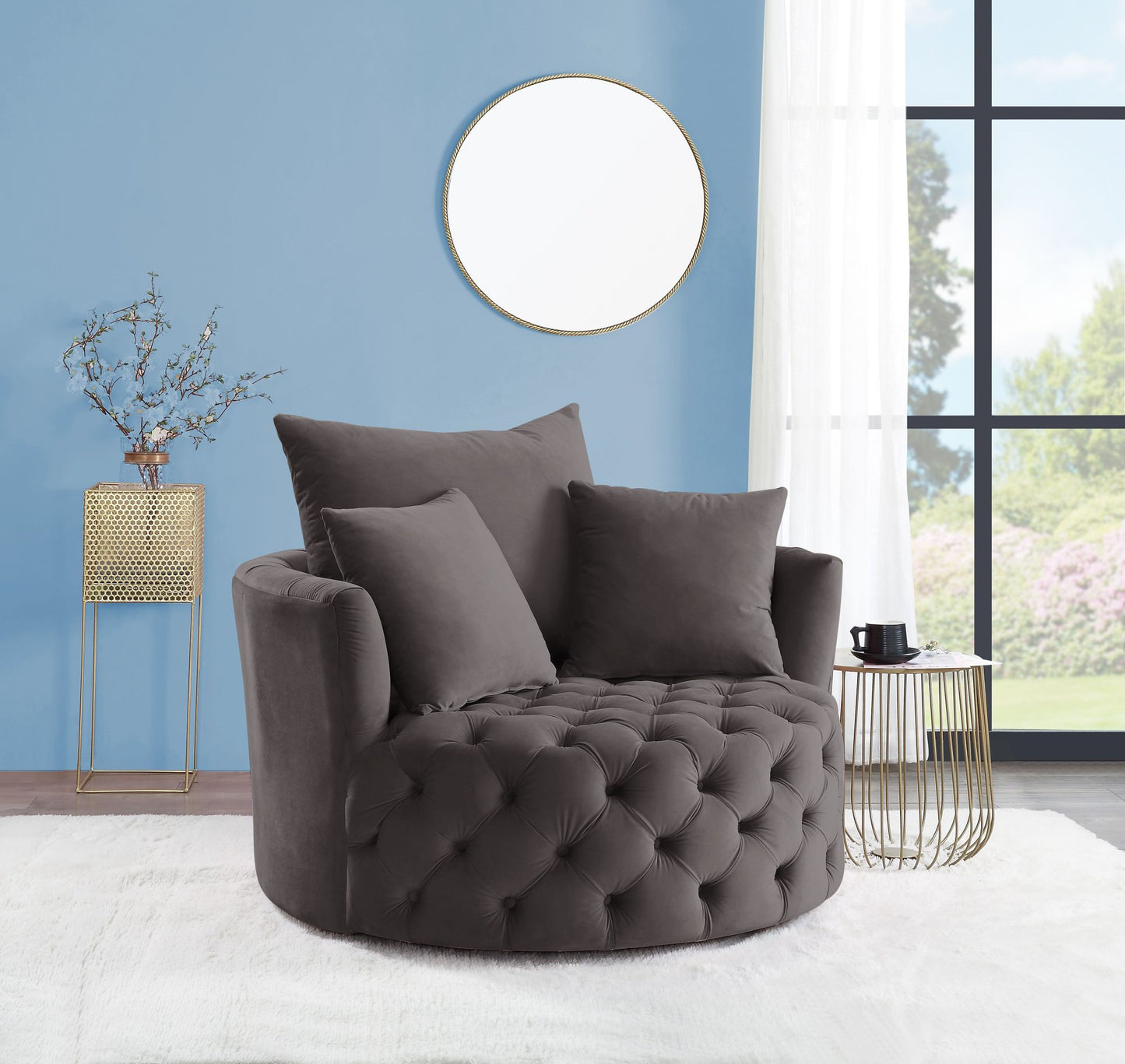 Zunyas Accent Chair w/Swivel, Gray Velvet AC00292