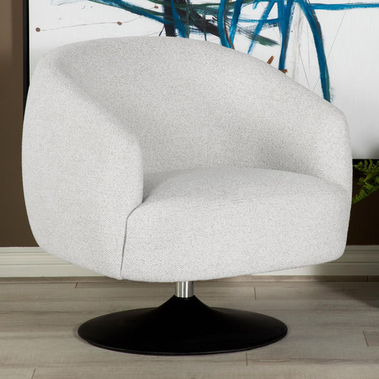 Beige and Matte Black Upholstered Swivel Accent Chair