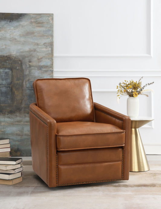 Leather Accent Chair w/Swivel, Brown Leather Aire ACME Rocha AC01886