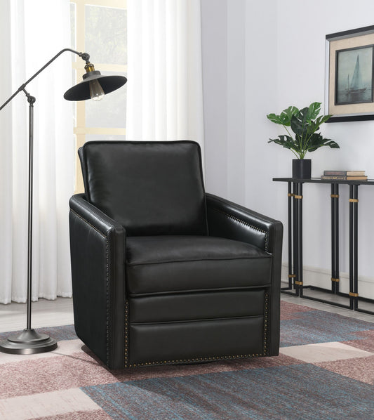 Accent Chair w/Swivel, Black Leather Aire - Rocha