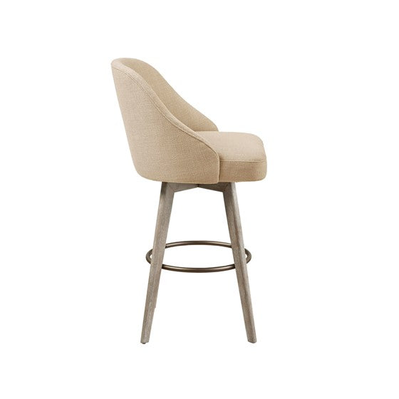 Pearce Swivel Upholstered Counter Stool with Solid Wood Legs & Metal Footrest -Cream Sand