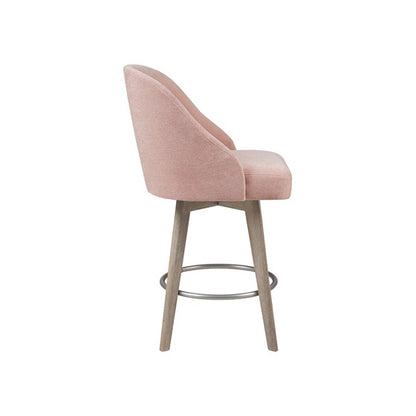 Pearce Swivel Upholstered Counter Stool with Solid Wood Legs & Metal Footrest - PInk