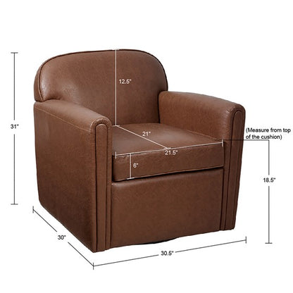 Archer Faux Leather 360 Degree Swivel Arm Chair- Brown