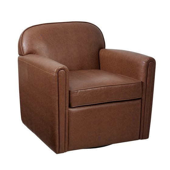 Archer Faux Leather 360 Degree Swivel Arm Chair- Brown