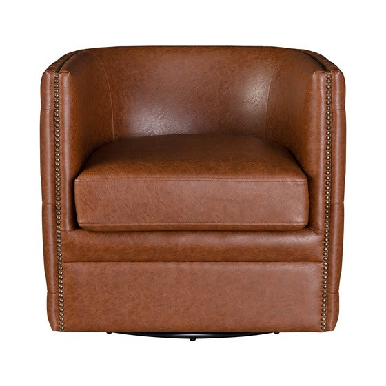 Capstone Tufted Barrel Swivel Chair- Brown