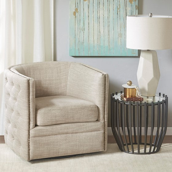 Capstone Tufted Barrel Swivel Chair- Taupe Multi